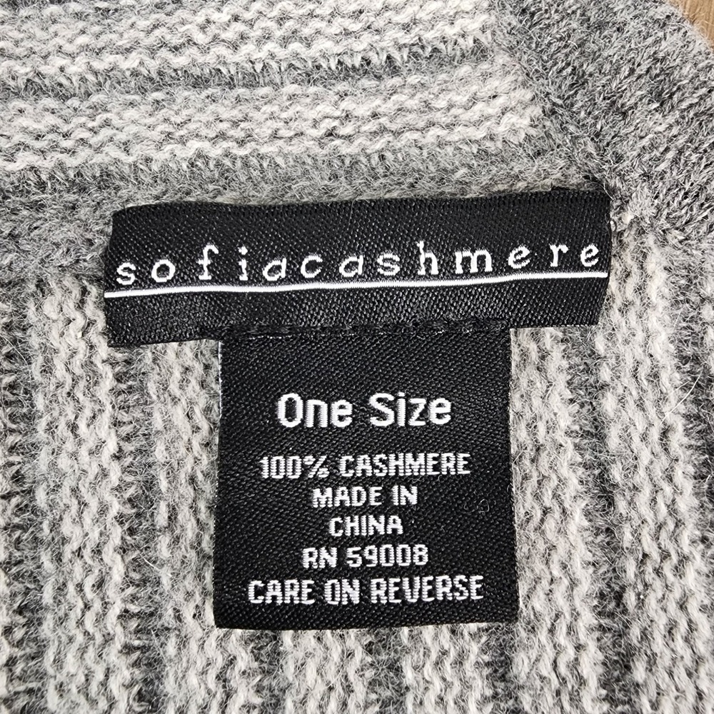 Sofia Cashmere Striped V Neck Poncho One Size 100% Cashmere‎ Grey - Picture 2 of 13